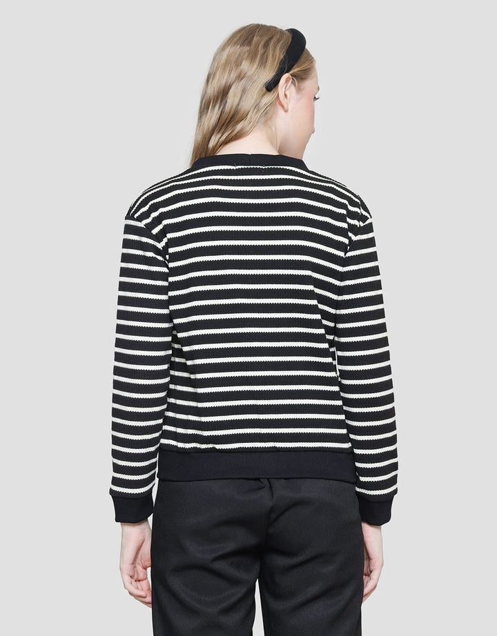 Details Stripes Knit With Korean Button Kardigan Wanita