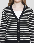 Details Stripes Knit With Korean Button Kardigan Wanita
