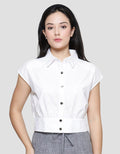 Details Crop Plain Kemeja Lengan Pendek Wanita