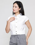 Details Crop Plain Kemeja Lengan Pendek Wanita