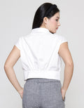 Details Crop Plain Kemeja Lengan Pendek Wanita