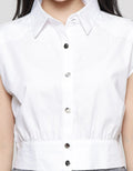 Details Crop Plain Kemeja Lengan Pendek Wanita