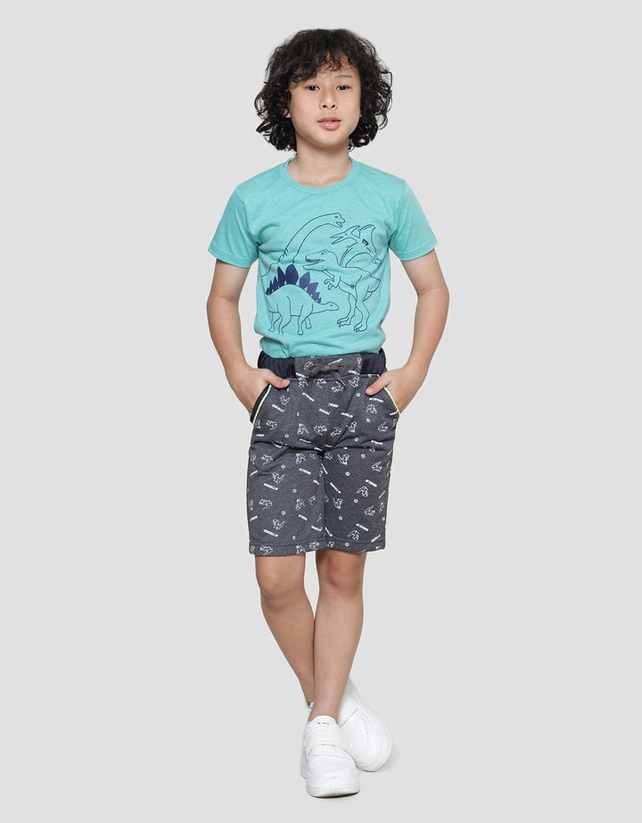 Little M Knit Terry Print Dino Celana Pendek Anak Laki-Laki