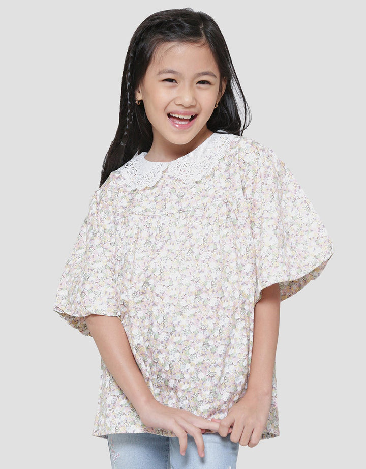 Little M Lengan Balon Kerah Lace Blouse Anak Perempuan