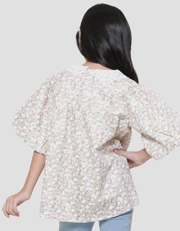 Little M Lengan Balon Kerah Lace Blouse Anak Perempuan