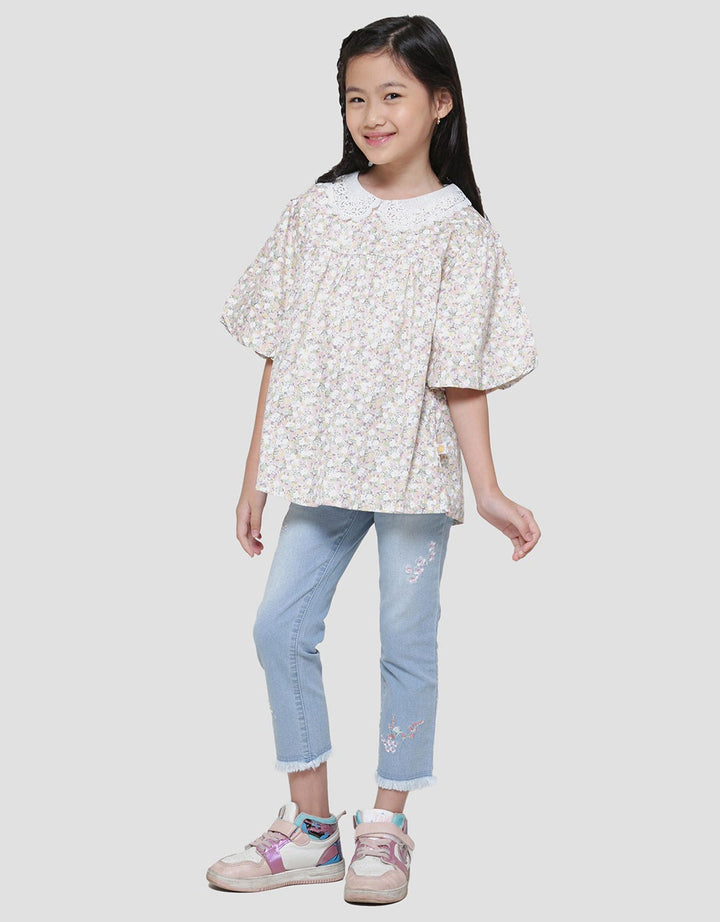 Little M Lengan Balon Kerah Lace Blouse Anak Perempuan