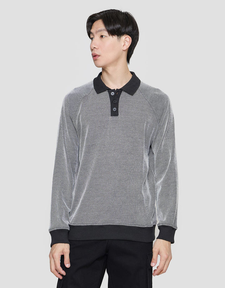 Details Texture Stripe With Collar Half Plaquet London Men's Sweater