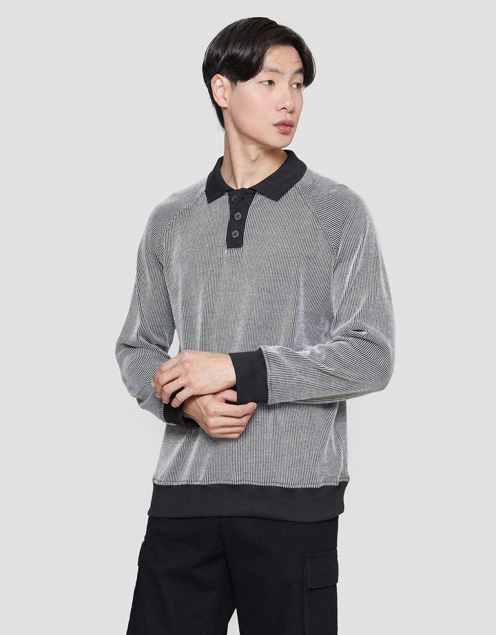Details Texture Stripe With Collar Half Plaquet London Men's Sweater