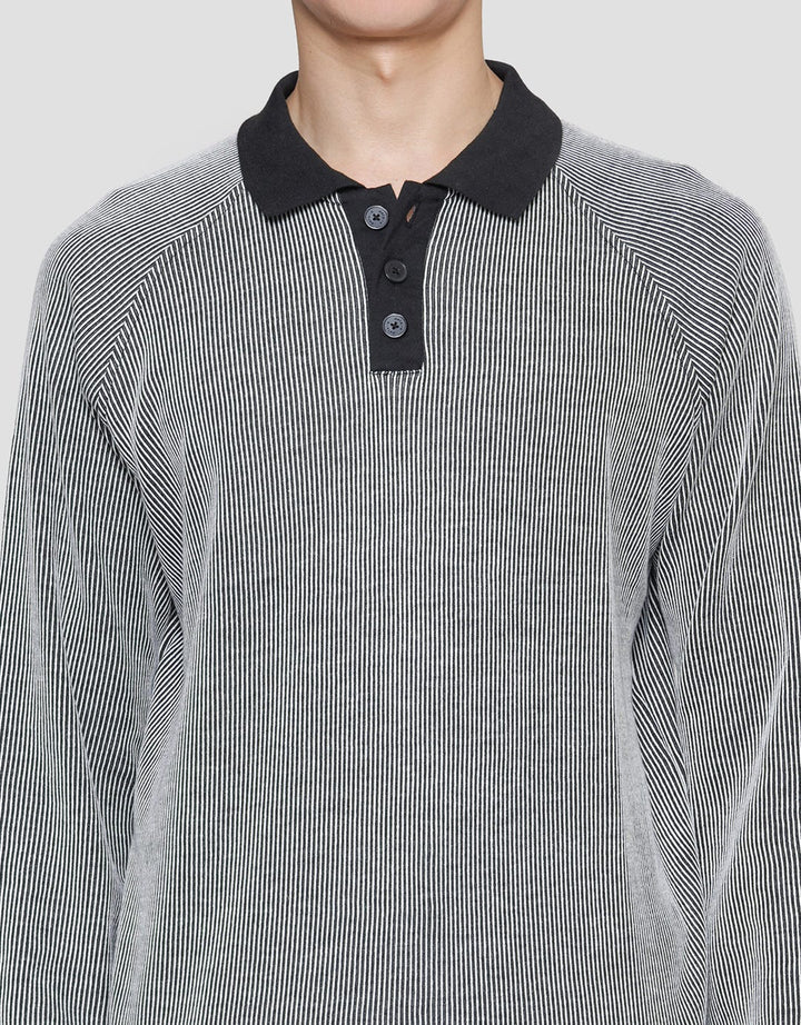 Details Texture Stripe With Collar Half Plaquet London Men's Sweater