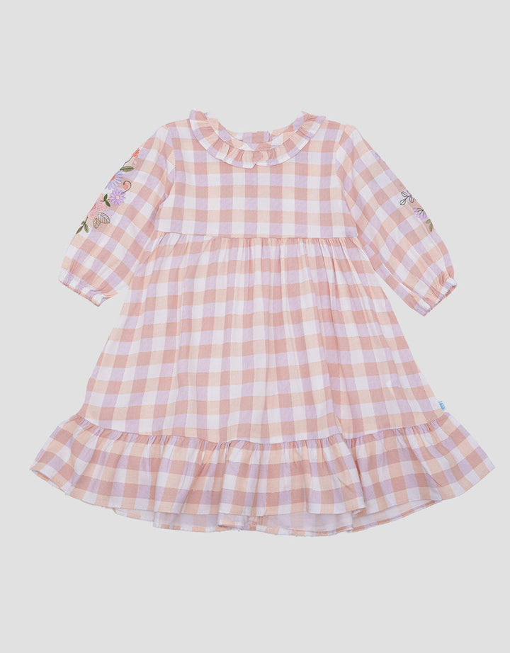 Pipiniko Kotak Pastel Bordir Midi Dress Anak Perempuan