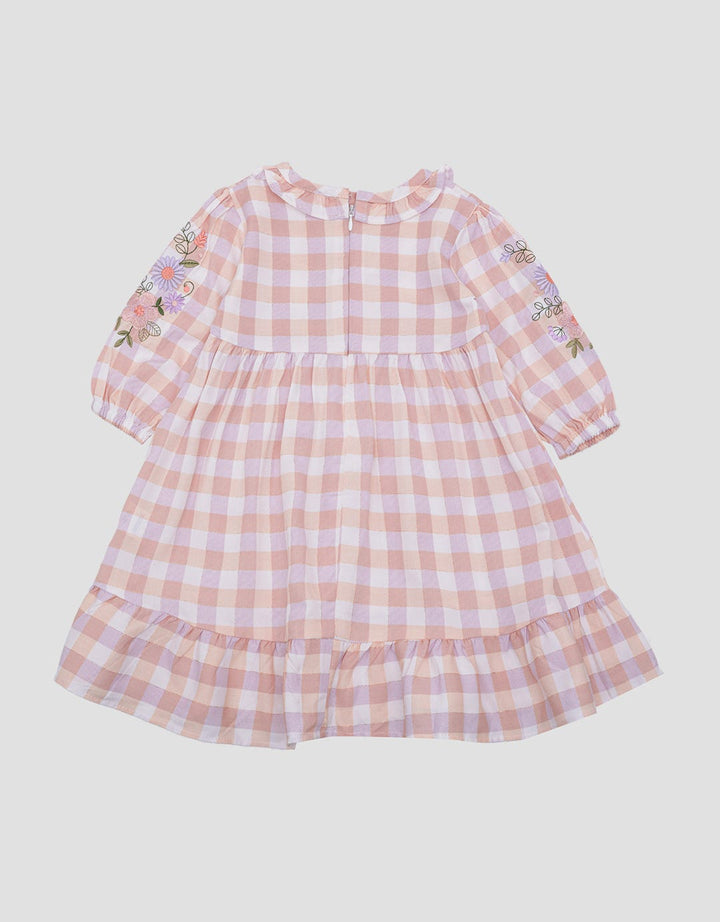 Pipiniko Kotak Pastel Bordir Midi Dress Anak Perempuan
