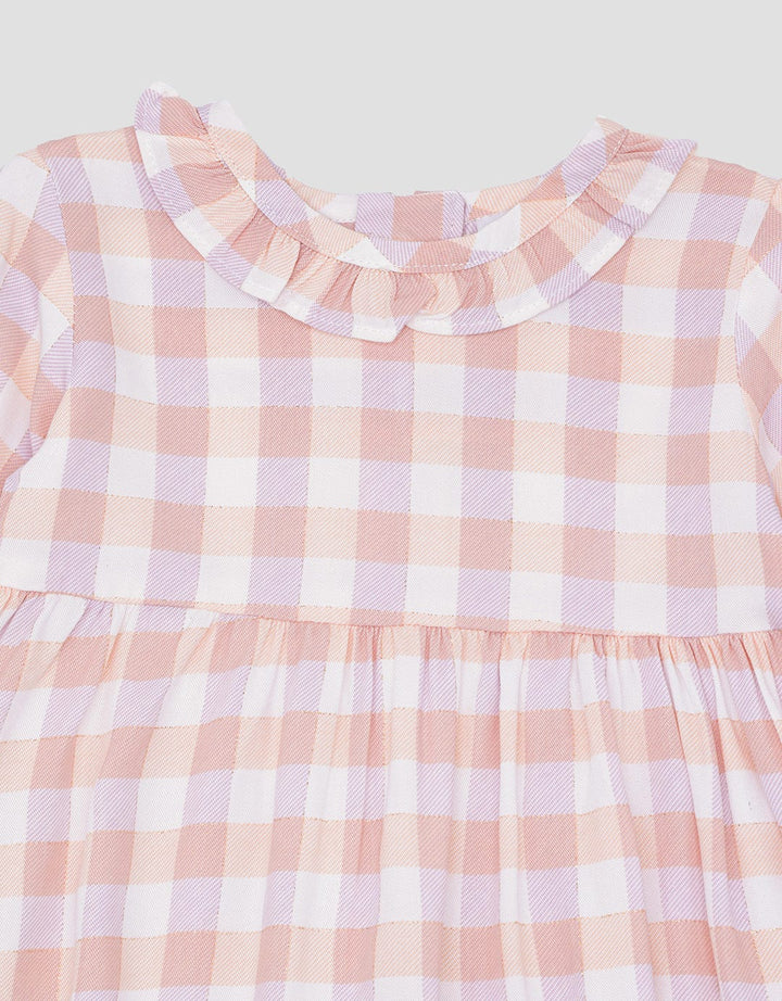Pipiniko Kotak Pastel Bordir Midi Dress Anak Perempuan