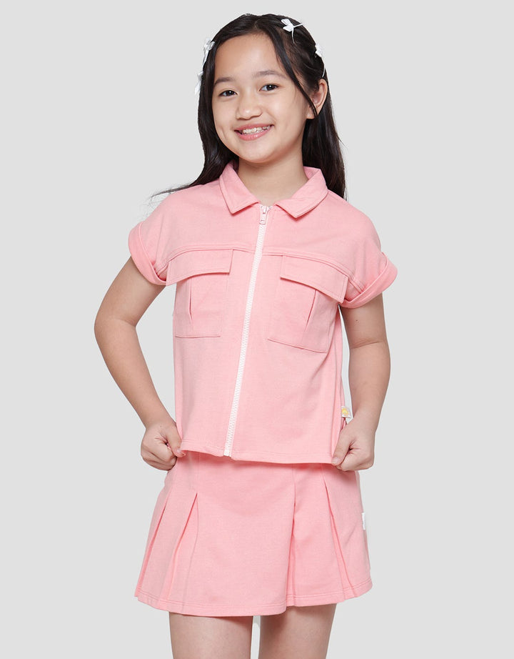 Little M Kerah Resleting Kantong Kargo Kaos Anak Perempuan