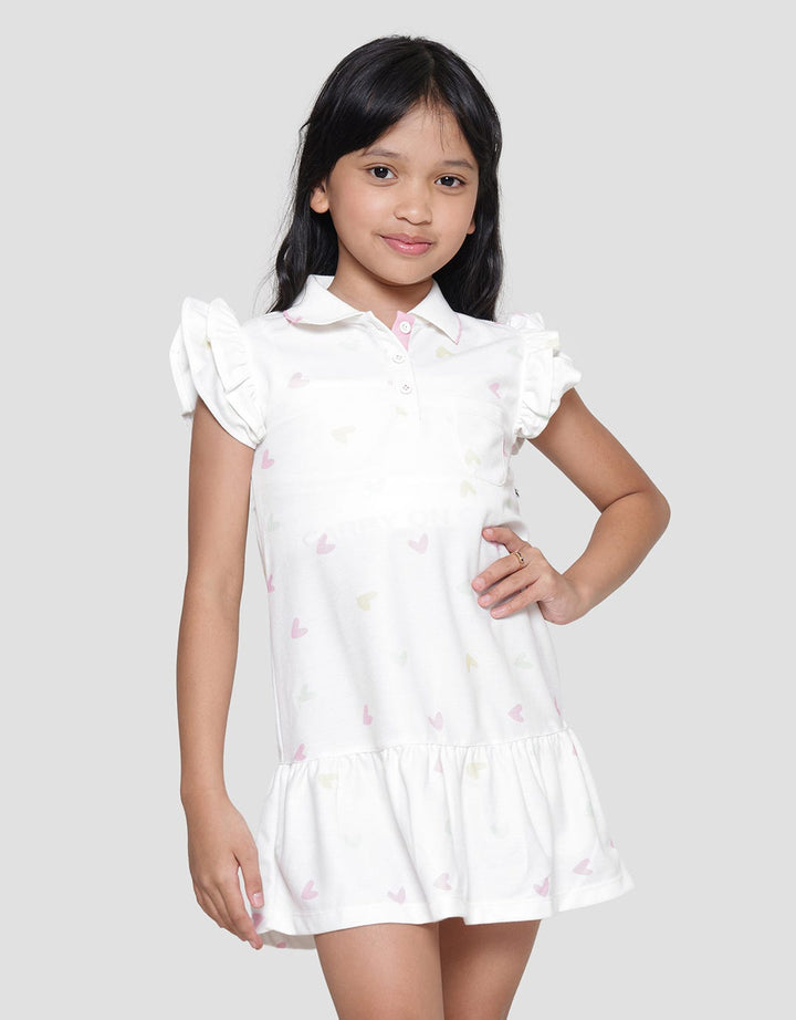 Little M Full Print Heart Midi Dress Collared Girls