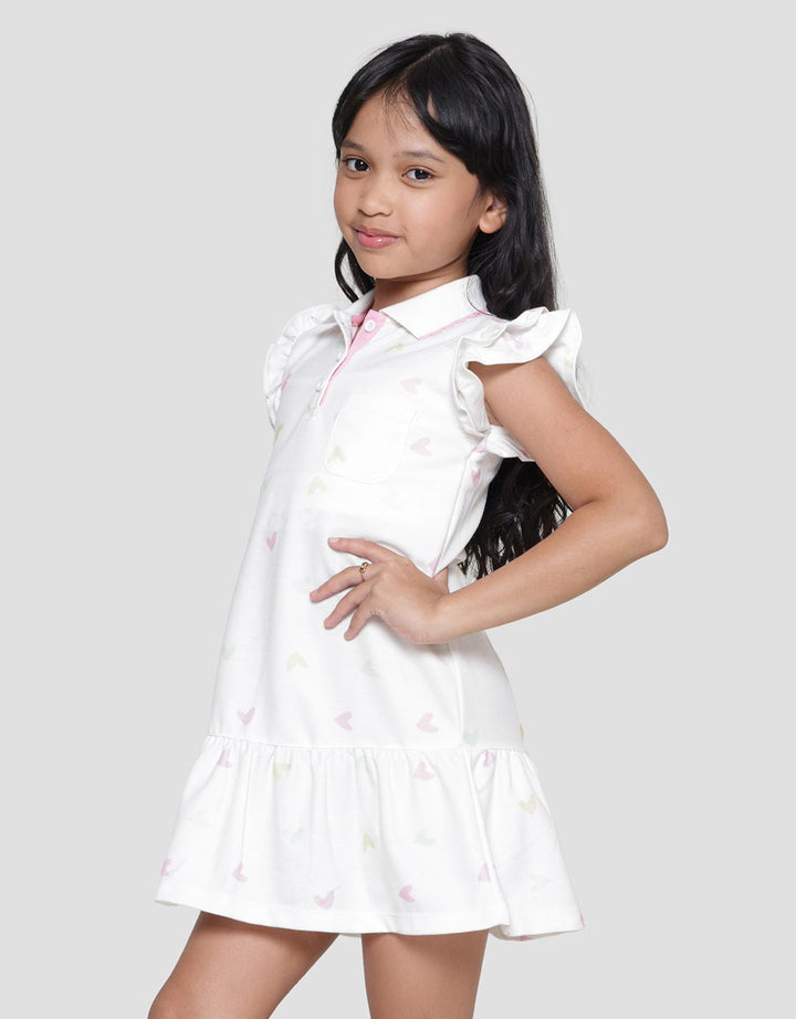 Little M Full Print Heart Midi Dress Collared Girls