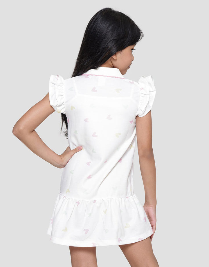 Little M Full Print Heart Midi Dress Collared Girls