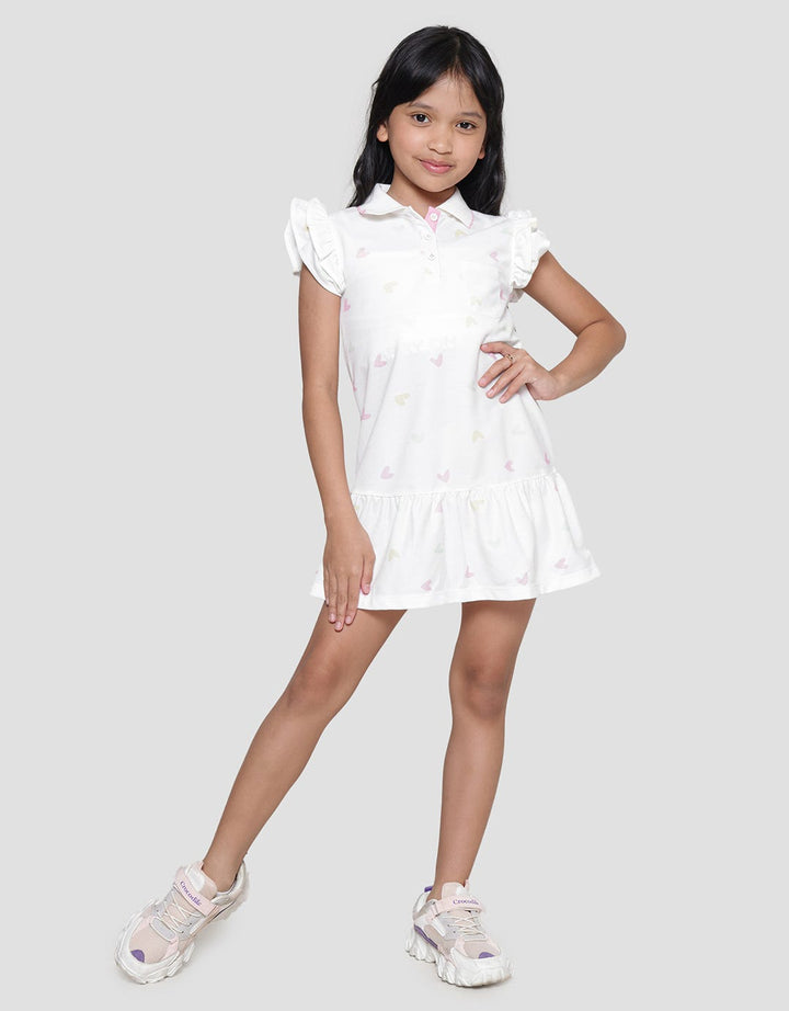 Little M Full Print Heart Midi Dress Collared Girls