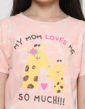 Little M Girrafe My Mom Loves Me Print Girls Short Sleeve T-Shirt