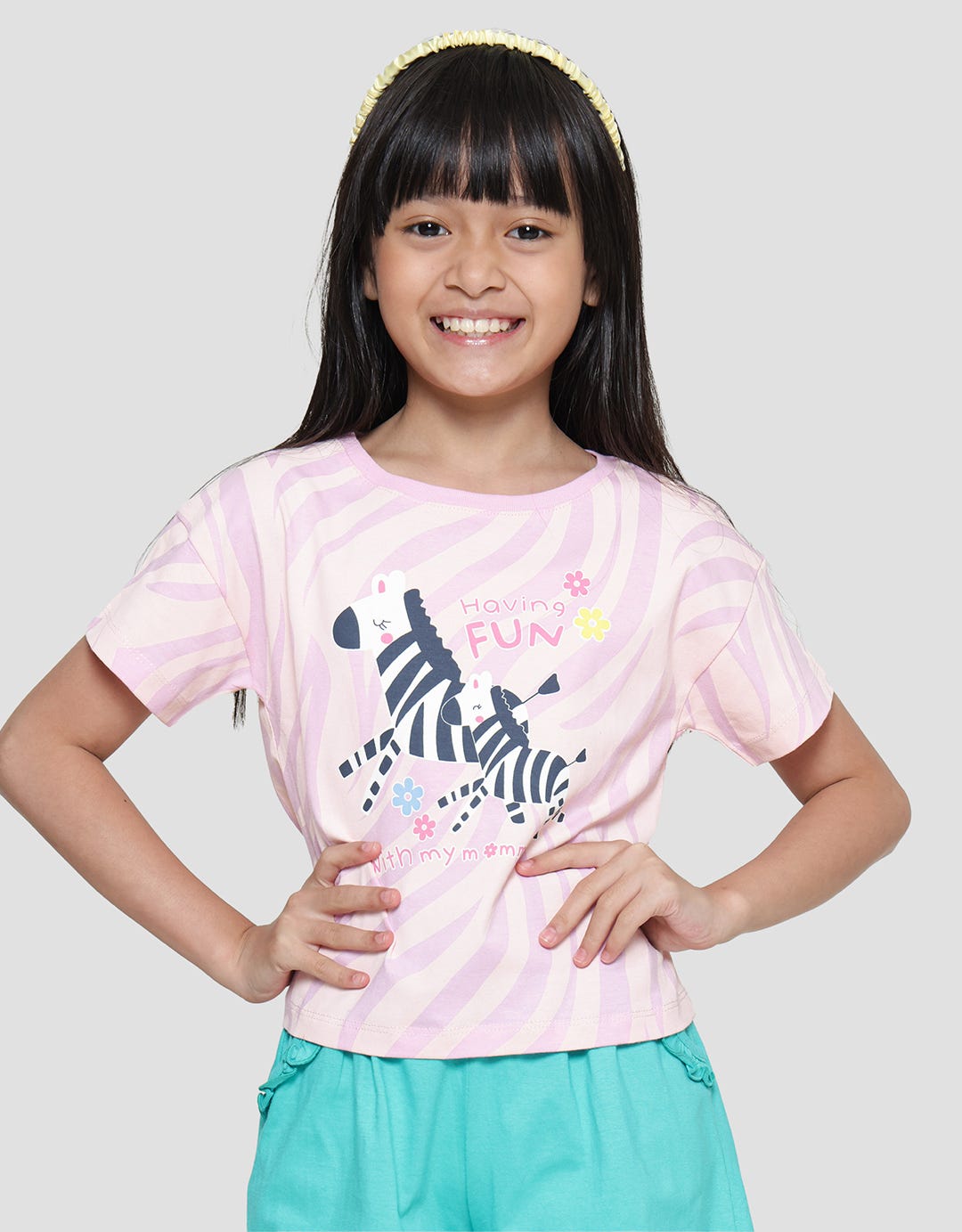 Little M Full Print Zebra Kaos Lengan Pendek Anak Perempuan