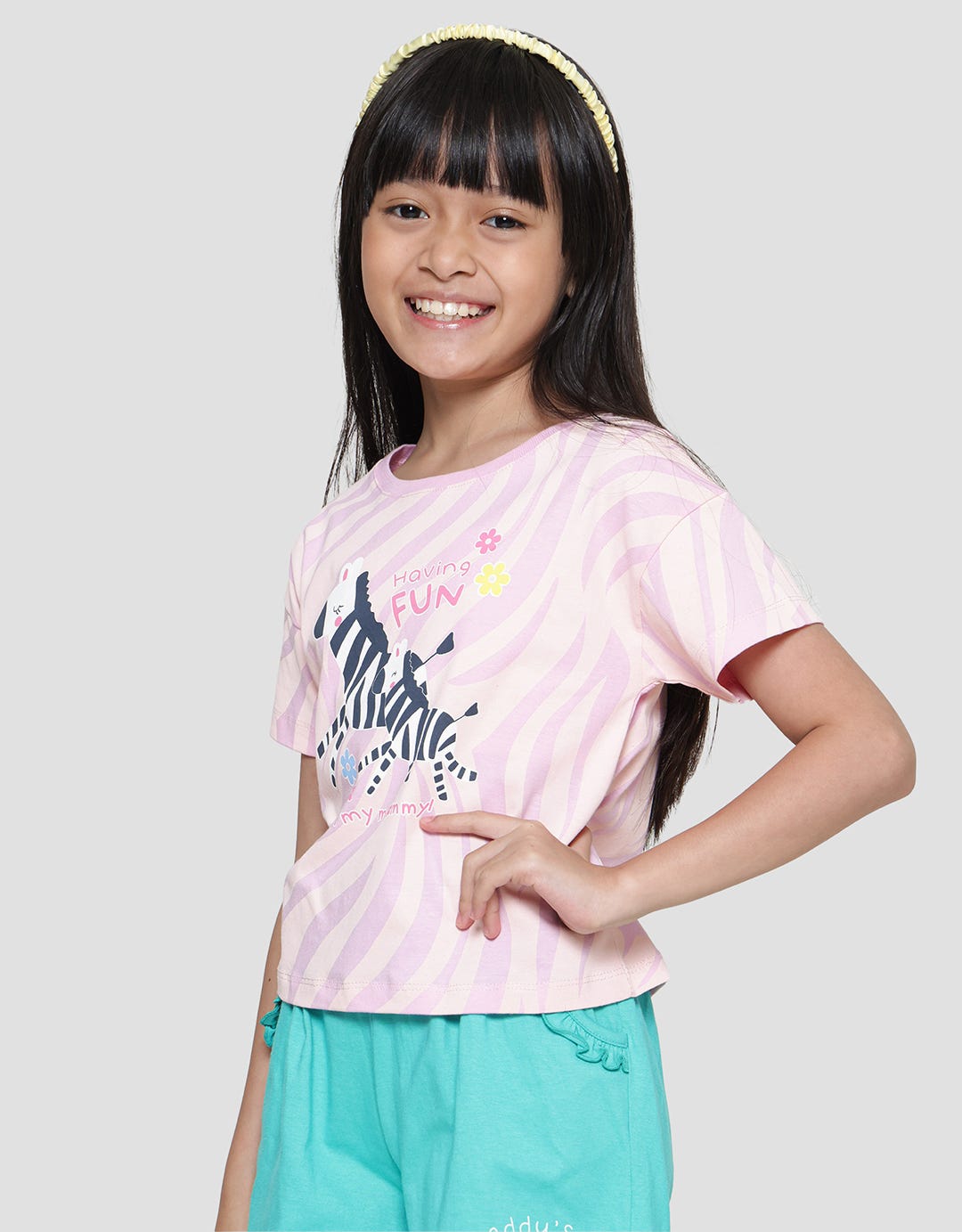 Little M Full Print Zebra Kaos Lengan Pendek Anak Perempuan