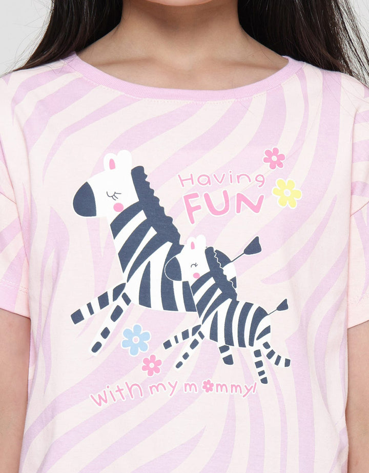 Little M Full Print Zebra Kaos Lengan Pendek Anak Perempuan