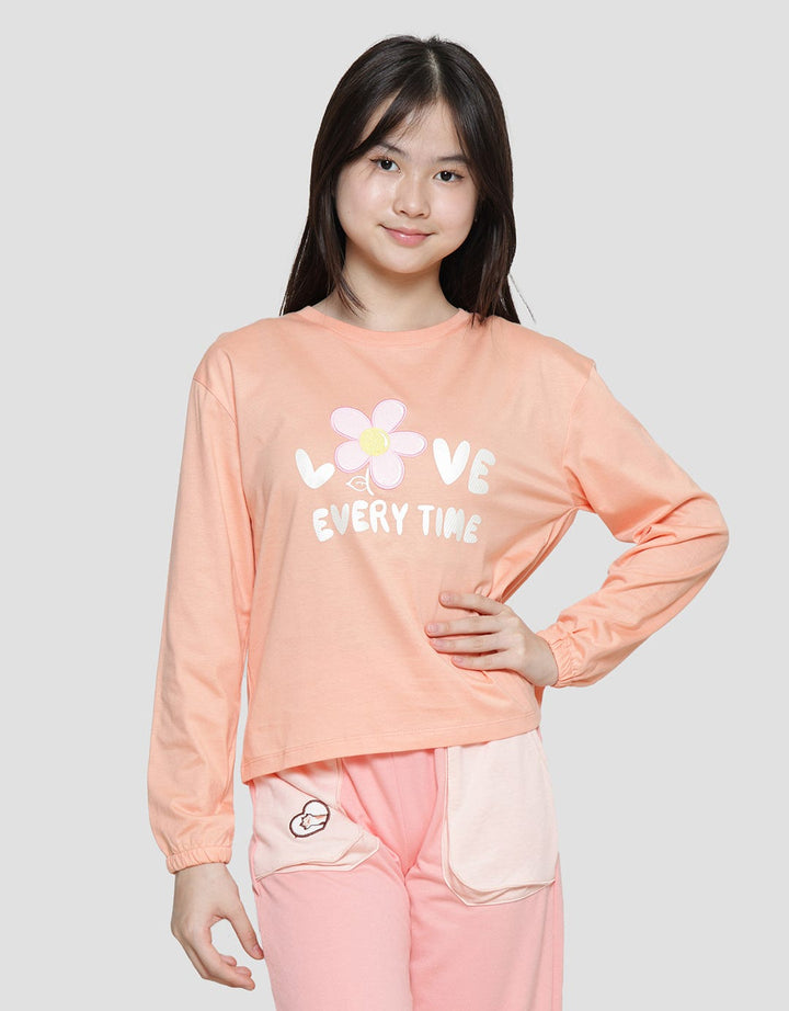 Nevada Tencel Love Everytime Embro Flowers Girls Long Sleeve T-Shirt