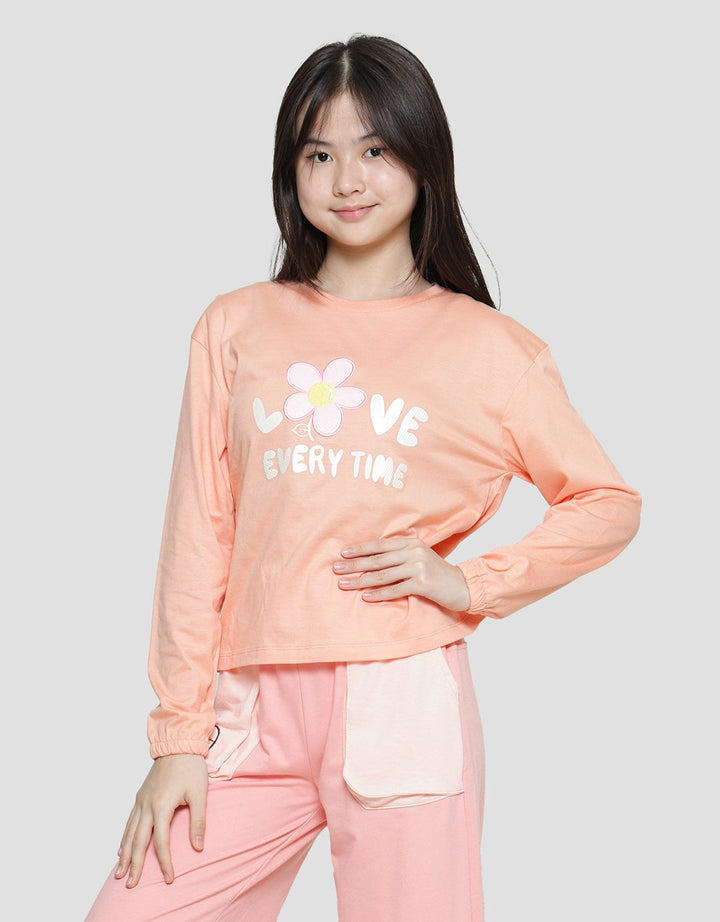 Nevada Tencel Love Everytime Embro Flowers Girls Long Sleeve T-Shirt