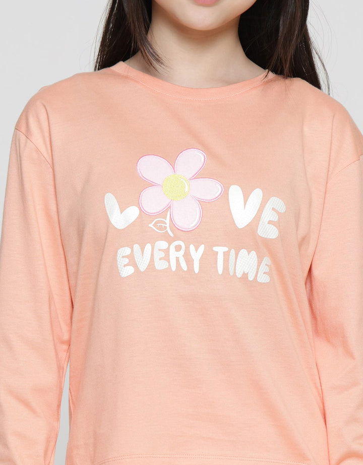 Nevada Tencel Love Everytime Embro Flowers Girls Long Sleeve T-Shirt