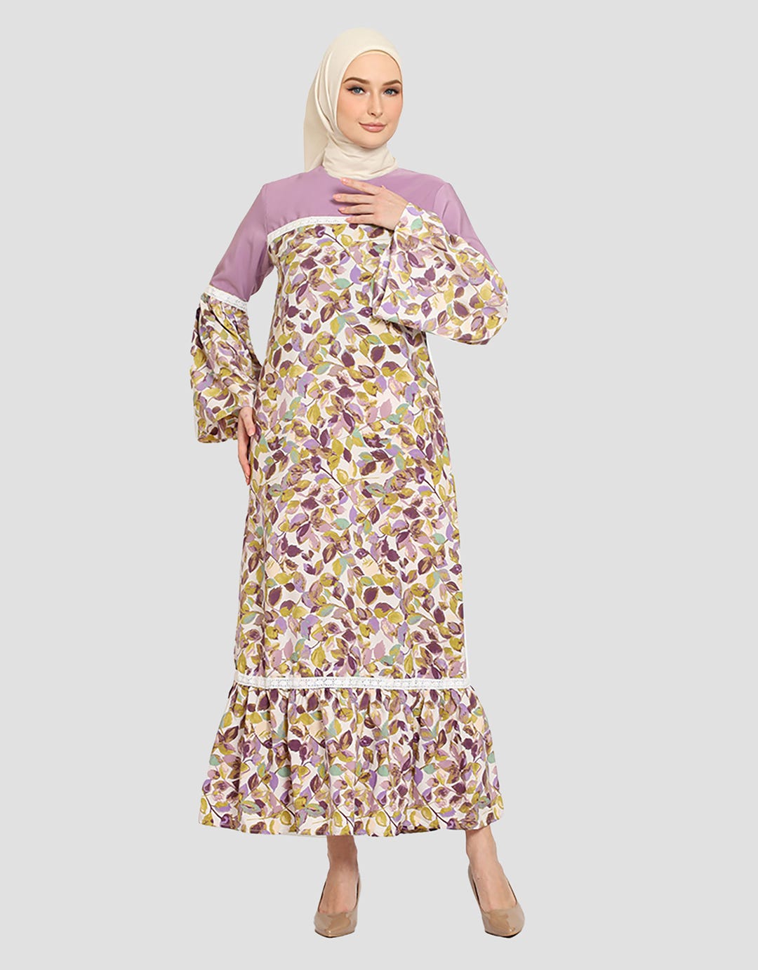 Adikusuma Regular Fit Leaf Painting Women's Dress