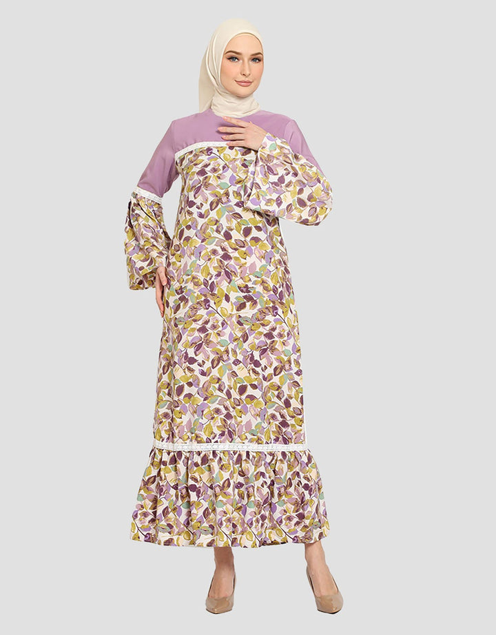 Adikusuma Regular Fit Leaf Painting Women's Dress