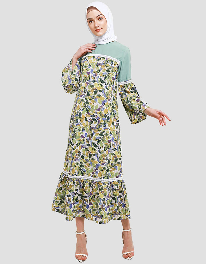 Adikusuma Regular Fit Leaf Painting Women's Dress