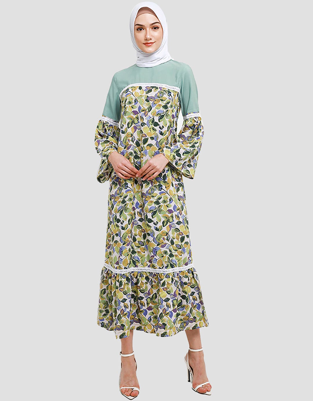 Adikusuma Regular Fit Leaf Painting Women's Dress