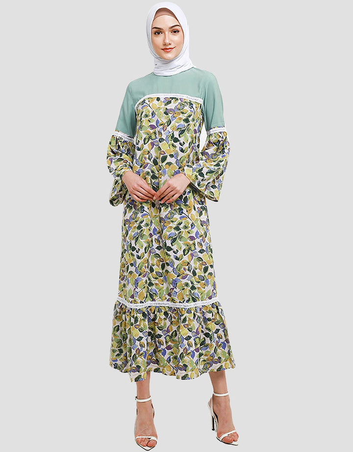 Adikusuma Regular Fit Leaf Painting Women's Dress