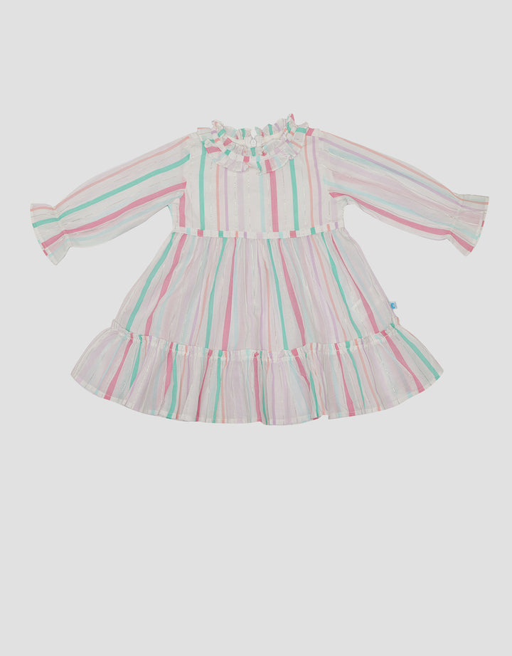 Pipiniko Stripe Lurex Sliver 2 Layers Midi Dress for Girls