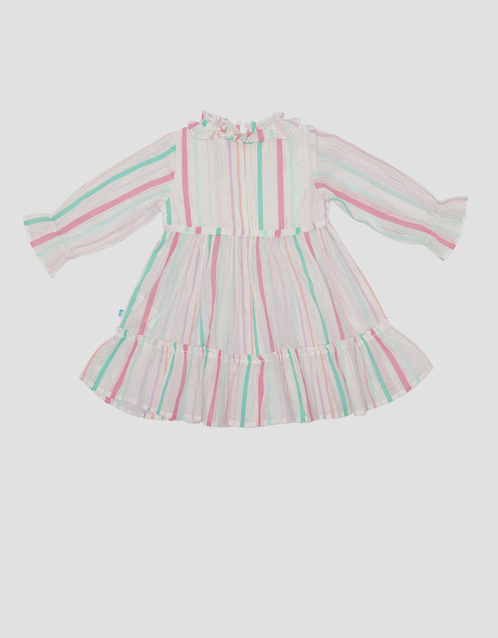 Pipiniko Stripe Lurex Sliver 2 Layers Midi Dress for Girls