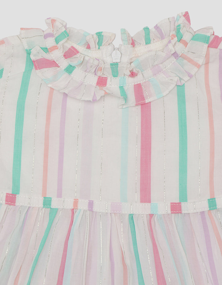 Pipiniko Stripe Lurex Sliver 2 Layers Midi Dress for Girls