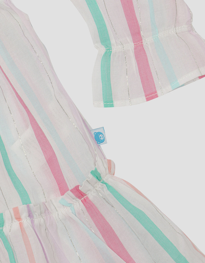 Pipiniko Stripe Lurex Sliver 2 Layers Midi Dress for Girls