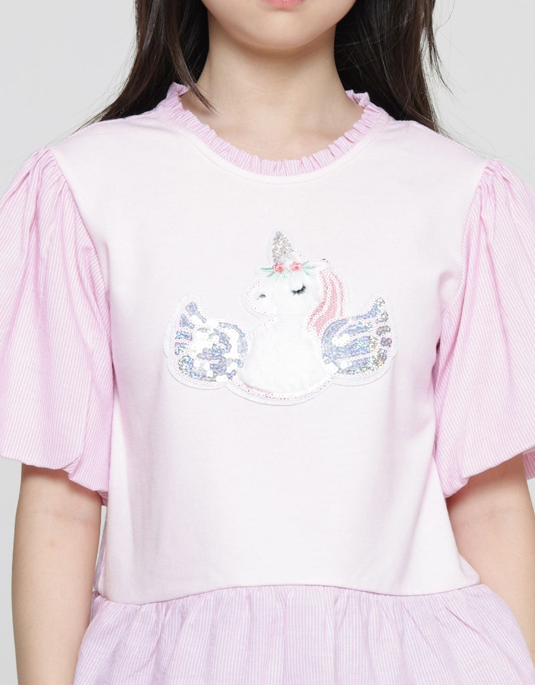 Aero Knit Aplikasi Unicorn Kemeja Lengan Pendek Anak Perempuan