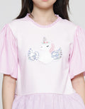 Aero Knit Aplikasi Unicorn Kemeja Lengan Pendek Anak Perempuan