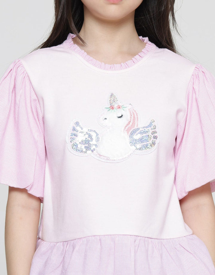 Aero Knit Aplikasi Unicorn Kemeja Lengan Pendek Anak Perempuan