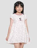 Disney Print Flower Minnie Tumpuk Midi Dress Anak Perempuan