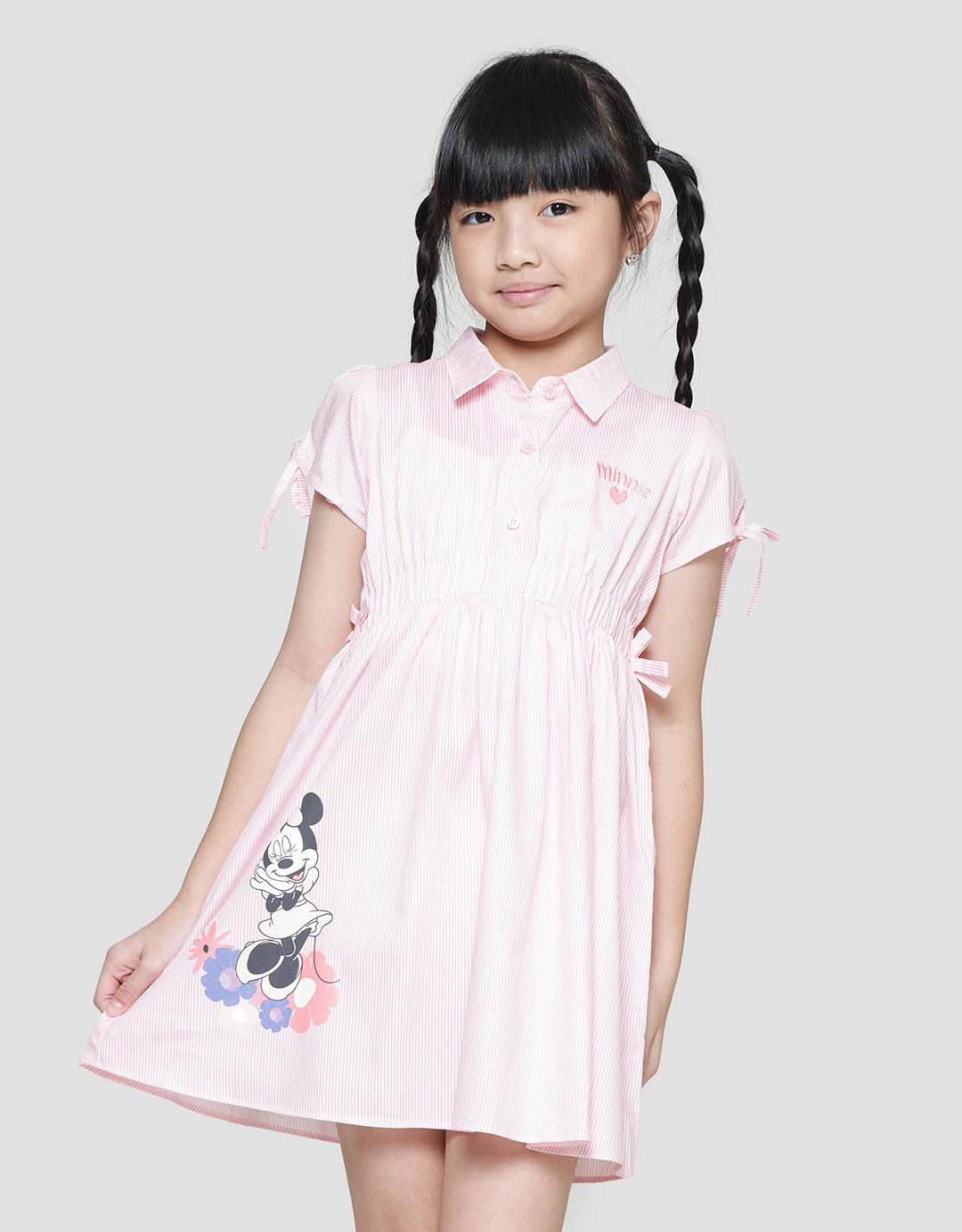 Disney Print Flower Minnie Katun Twill Midi Dress Anak Perempuan