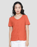 Connexion V Neck Texture Neci Kaos Lengan Pendek Wanita