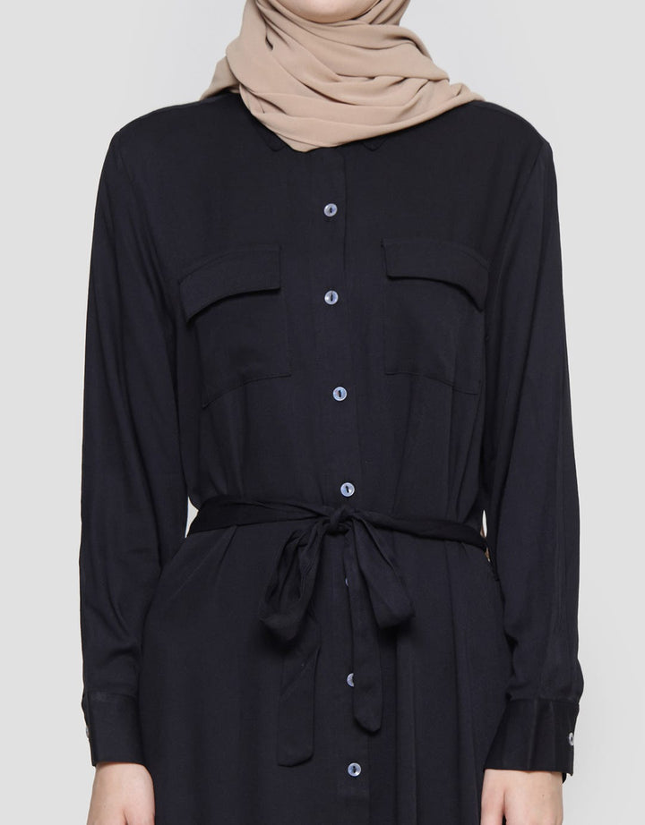 Annisa With Pocket And Belt Strap Maxi Dress Wanita