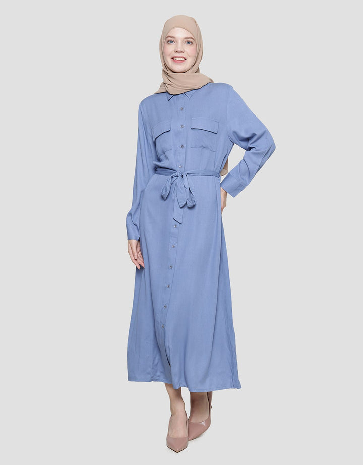 Annisa With Pocket And Belt Strap Maxi Dress Wanita
