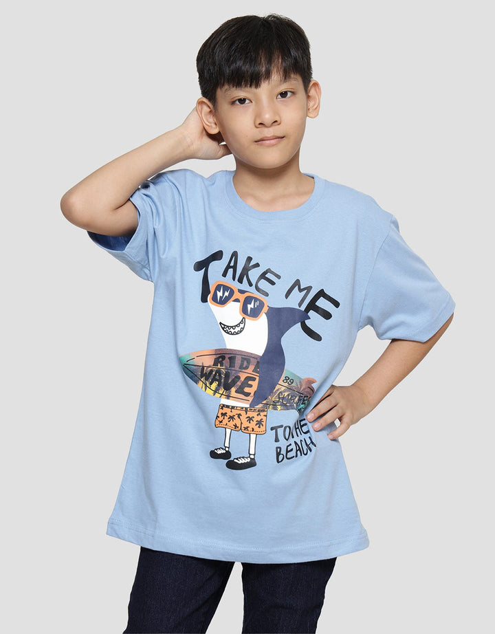 Aero Shark Ride Wave Print Kaos Lengan Pendek Anak Laki-Laki