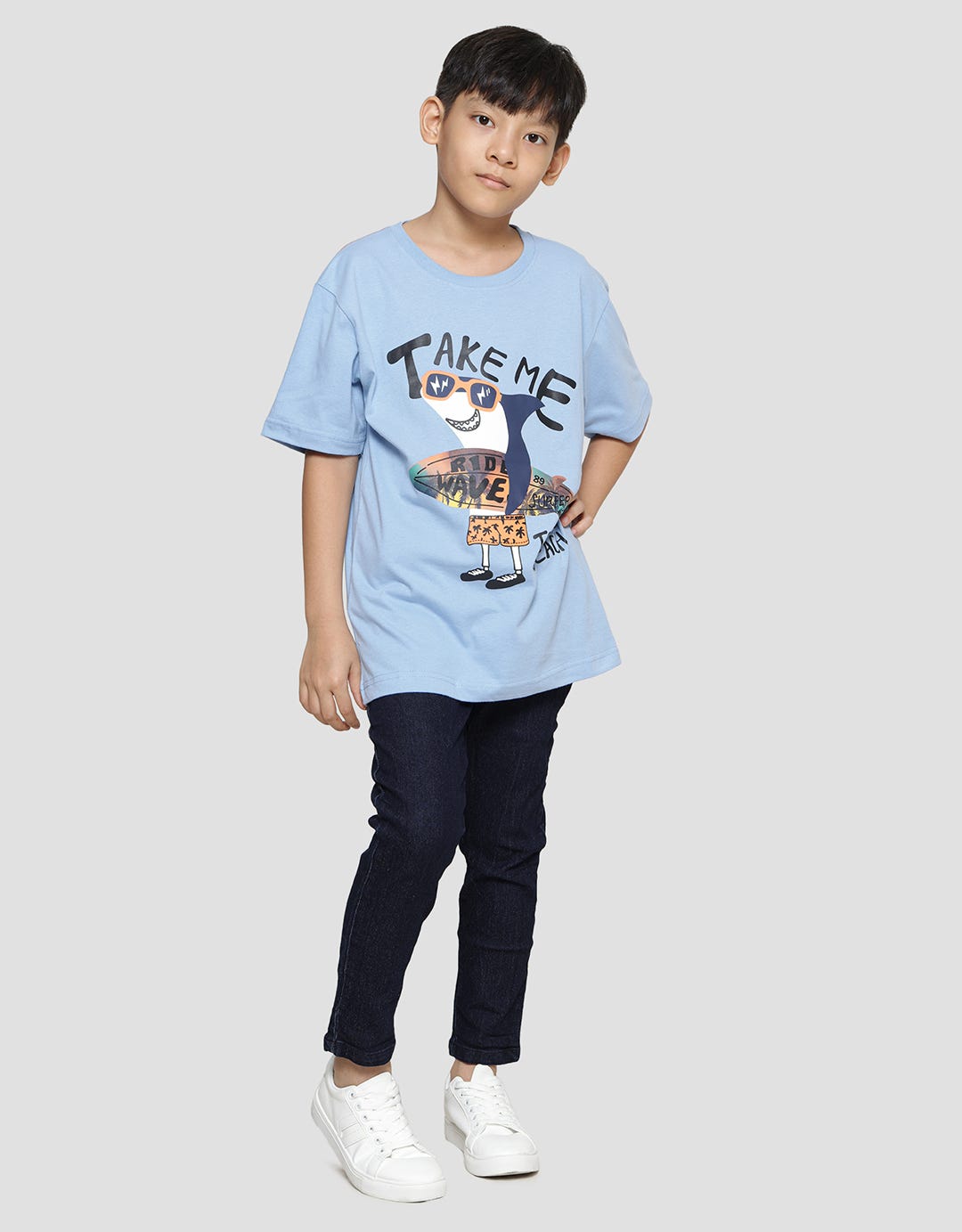 Aero Shark Ride Wave Print Kaos Lengan Pendek Anak Laki-Laki