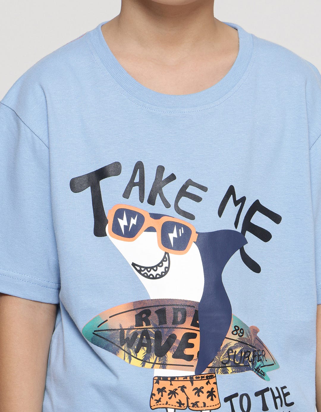 Aero Shark Ride Wave Print Kaos Lengan Pendek Anak Laki-Laki