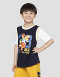 Little M Dino Basket Print Kaos Lengan Pendek Anak Laki-laki