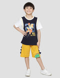 Little M Dino Basket Print Kaos Lengan Pendek Anak Laki-laki